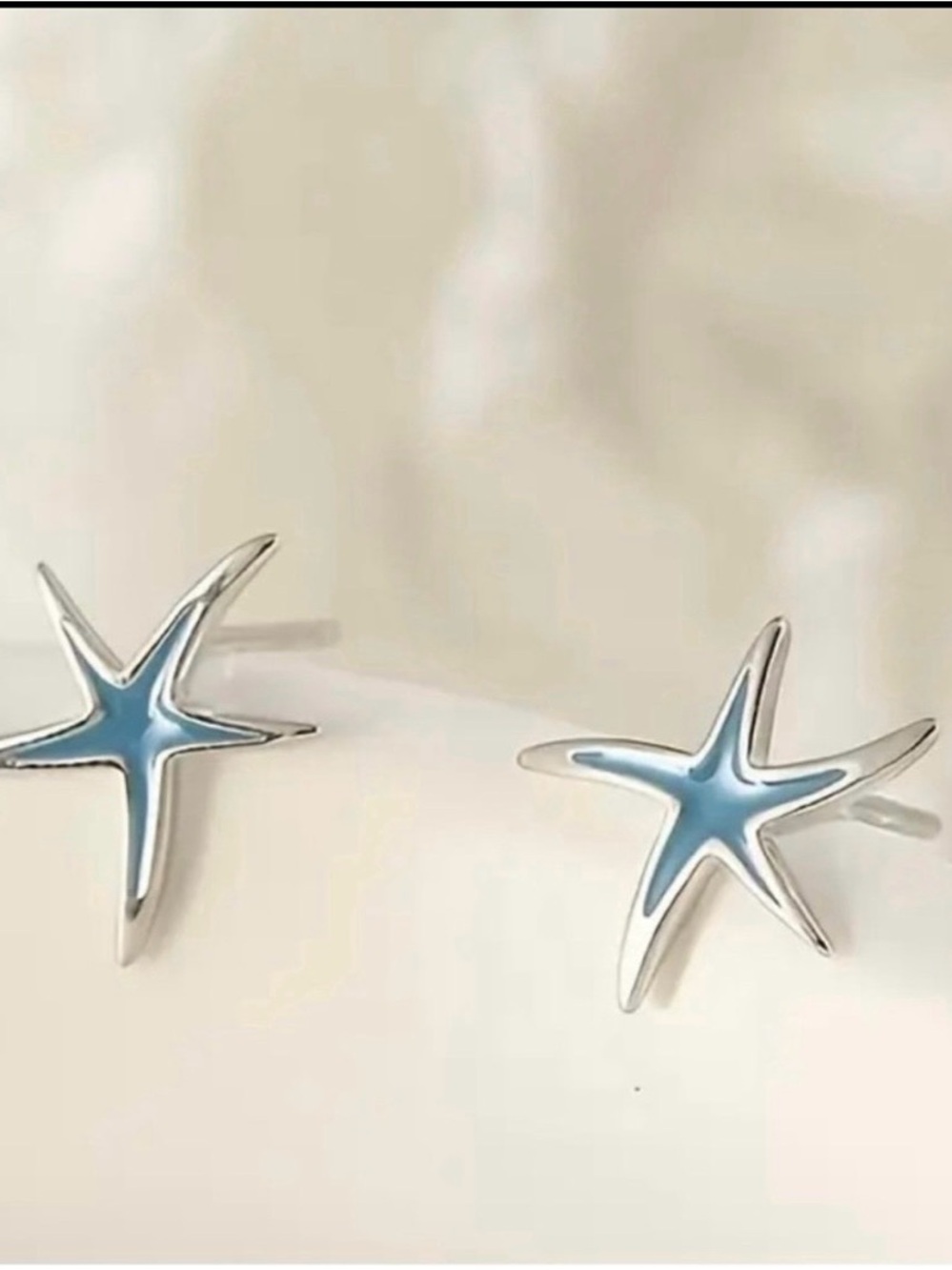 Silver Starfish Stud Earrings with Sky Blue Enamel